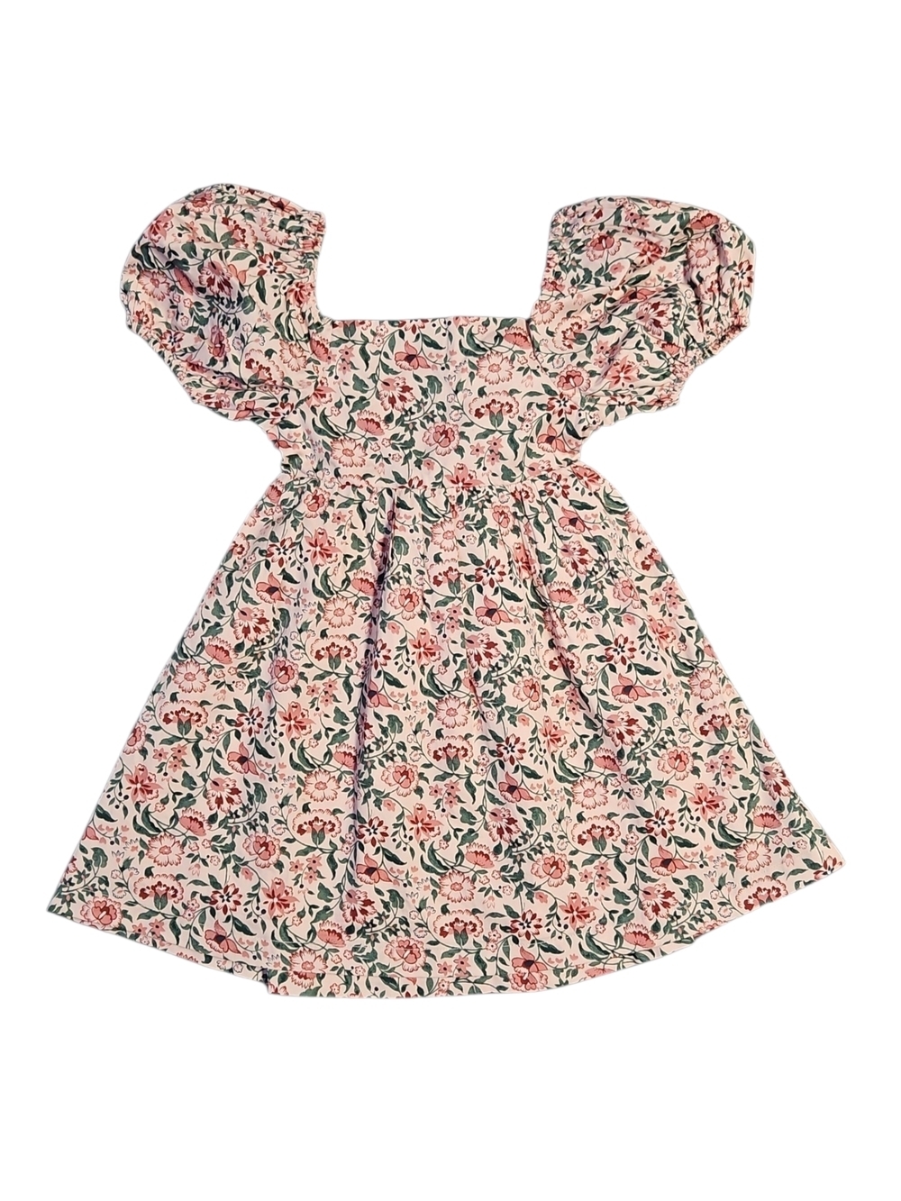 Nordstrom Pink Floral Puff-Sleeve Square-Neck Dress With Back Tie Size 3